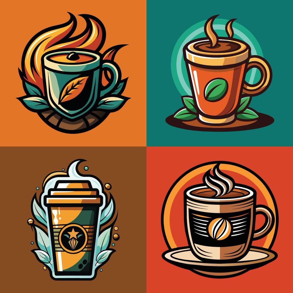 café taza íconos conjunto en dibujos animados estilo. vector ilustración.