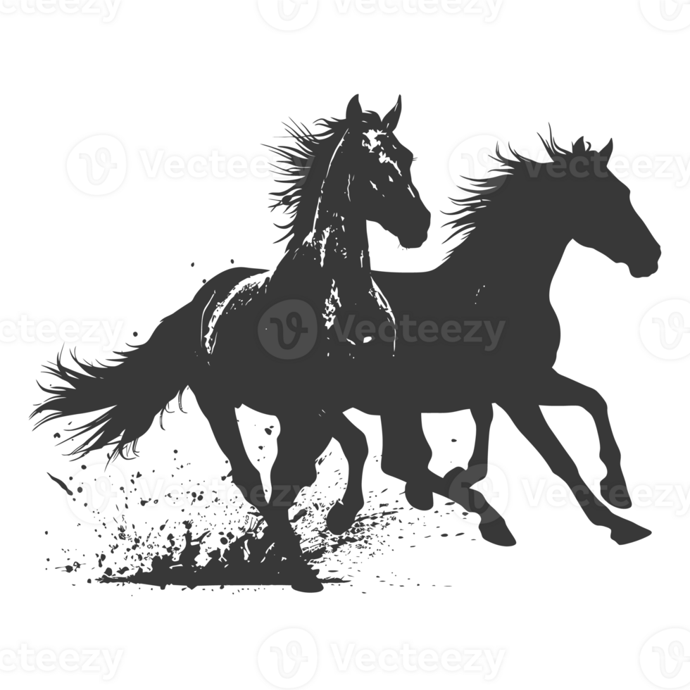 AI generated Silhouette a horses galloping black color only png