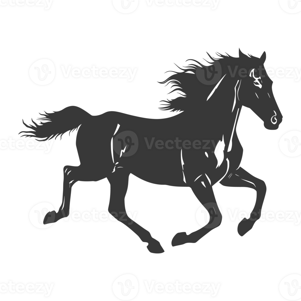 AI generated Silhouette a horses galloping black color only png