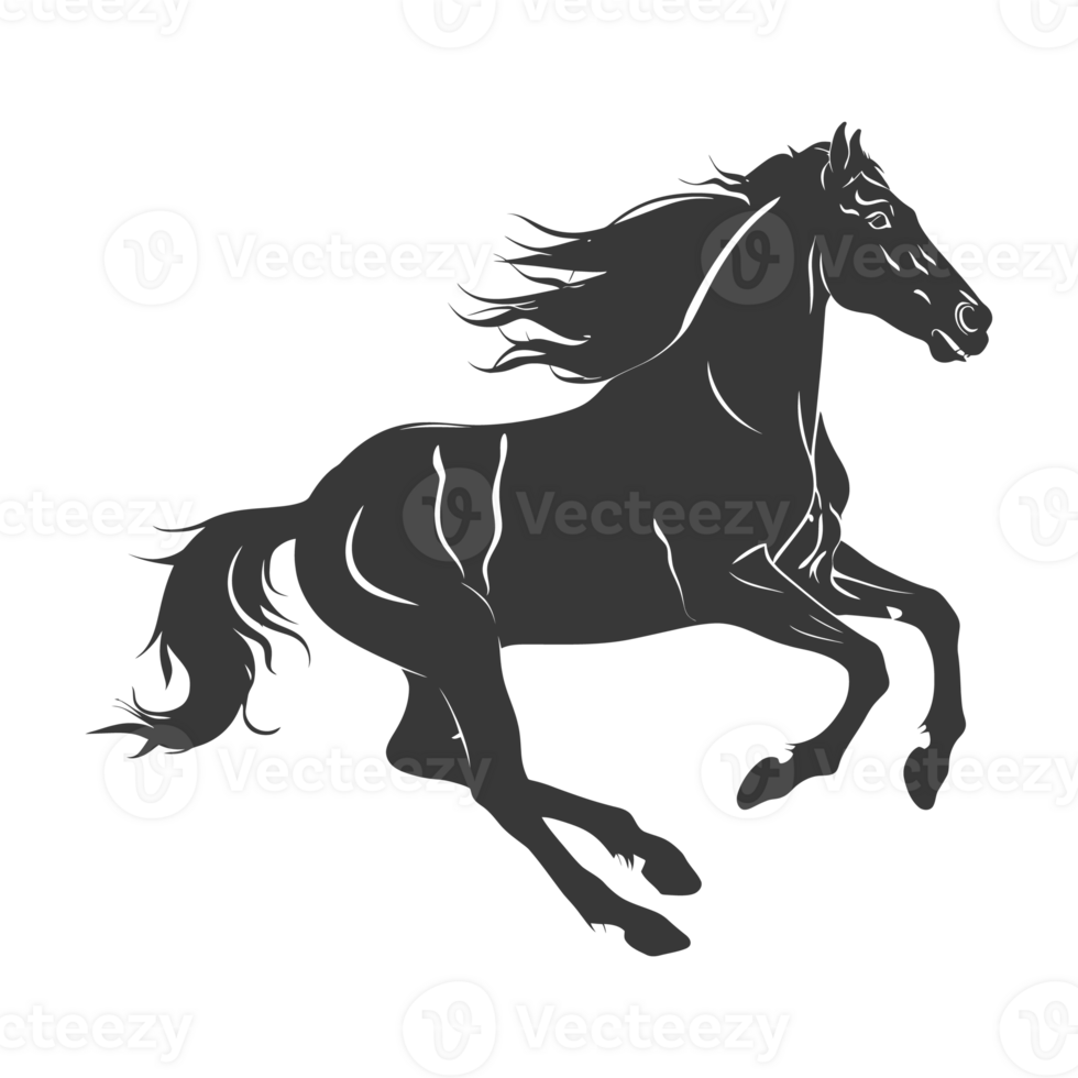 AI generated Silhouette a horses galloping black color only png