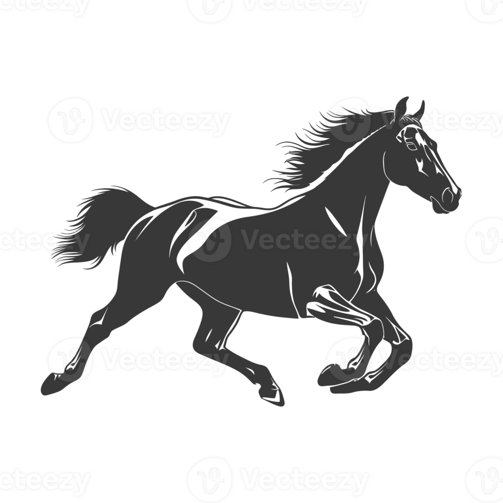 AI generated Silhouette a horses galloping black color only png