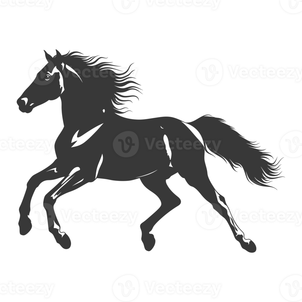 AI generated Silhouette a horses galloping black color only png