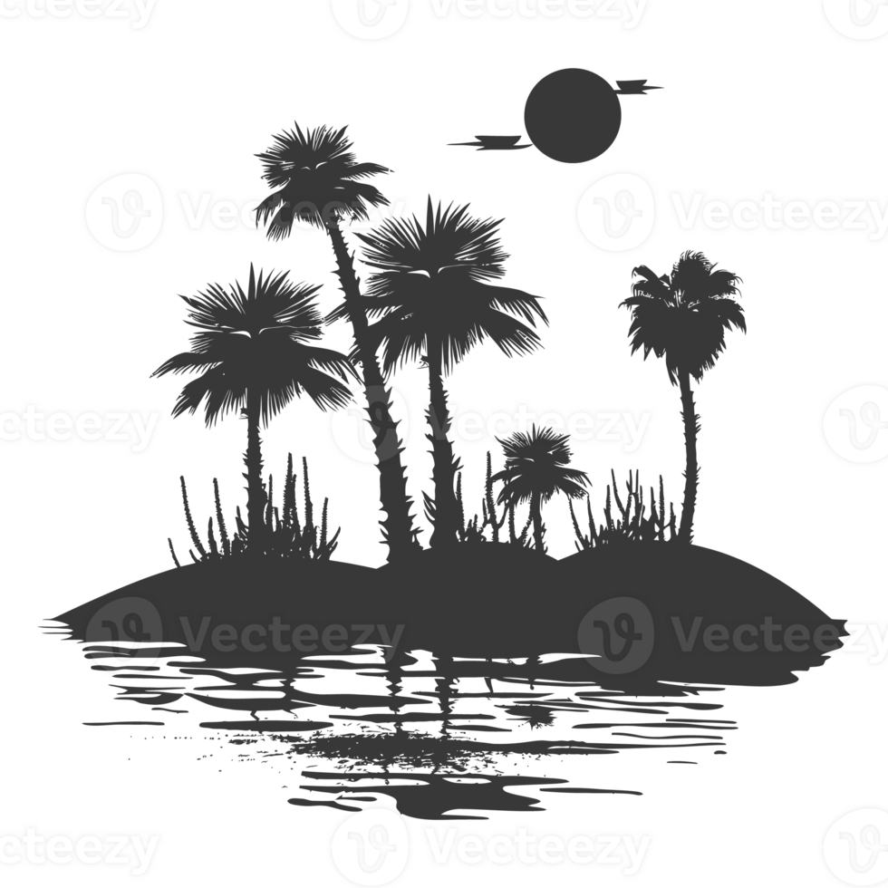 AI generated Silhouette an oasis in the desert black color only png