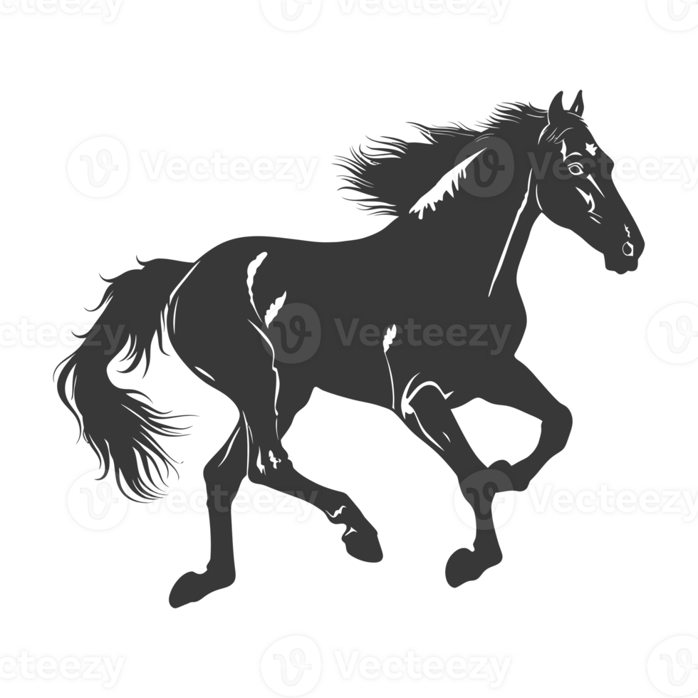 ai gegenereerd silhouet een paarden galopperen zwart kleur enkel en alleen png