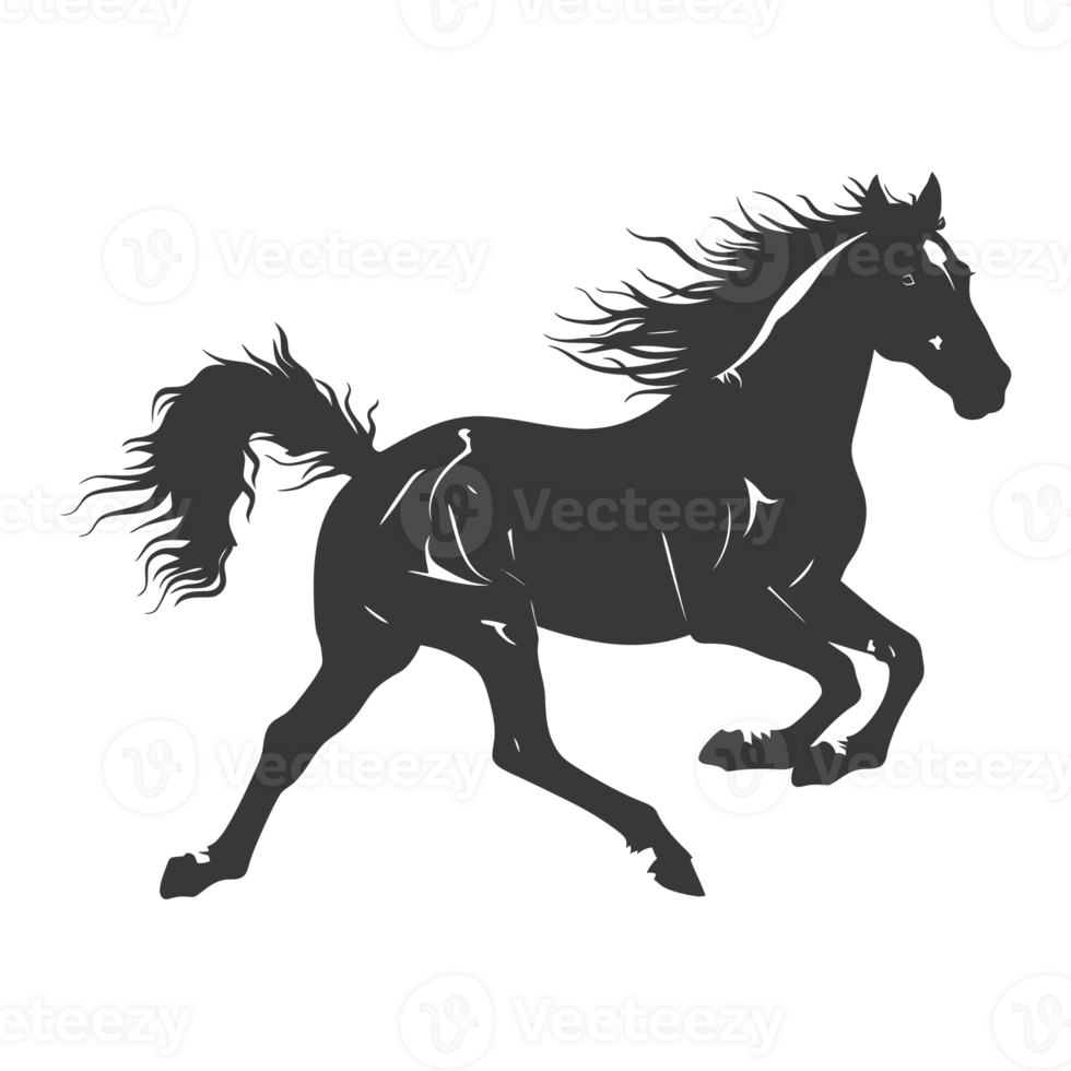 AI generated Silhouette a horses galloping black color only png