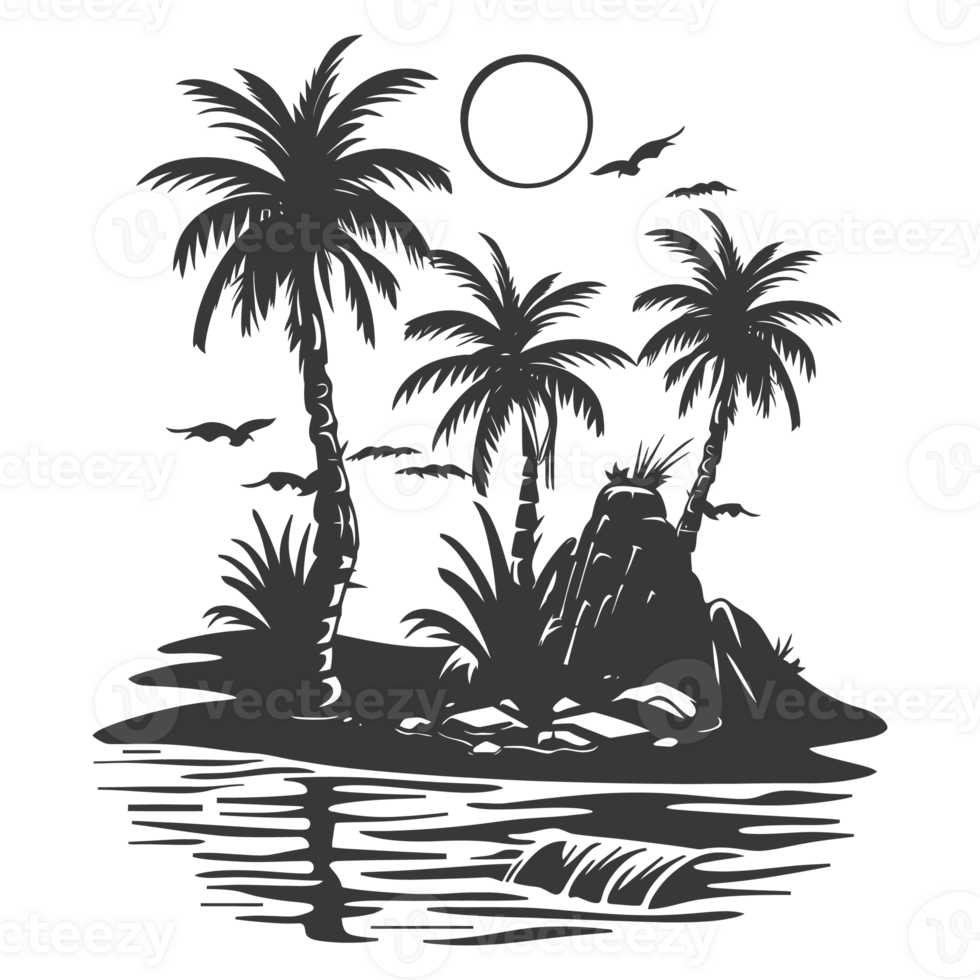 AI generated Silhouette an oasis in the desert black color only png