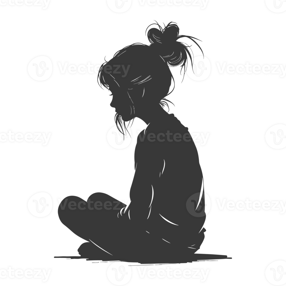 AI generated Silhouette asian girl alone black color only png