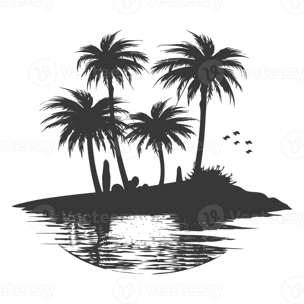 AI generated Silhouette an oasis in the desert black color only png