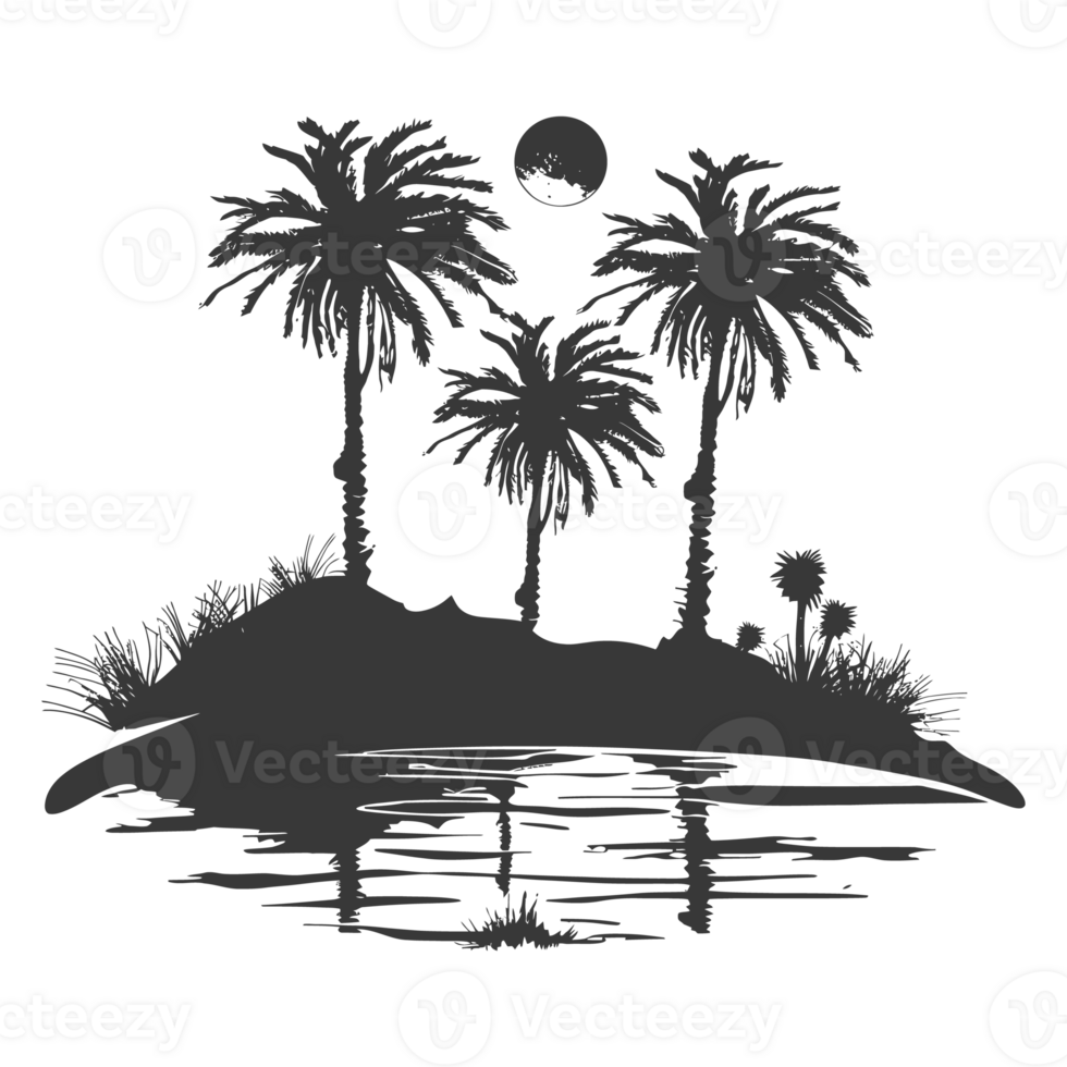 AI generated Silhouette an oasis in the desert black color only png