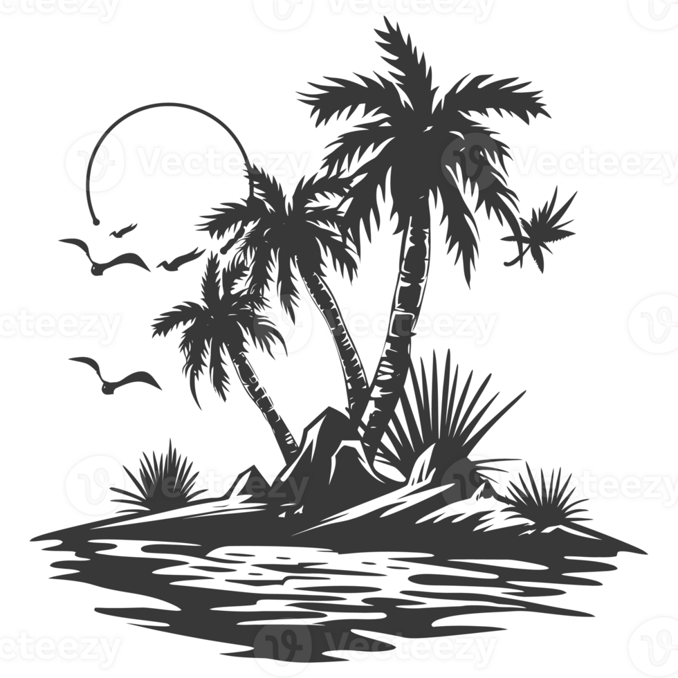 AI generated Silhouette an oasis in the desert black color only png