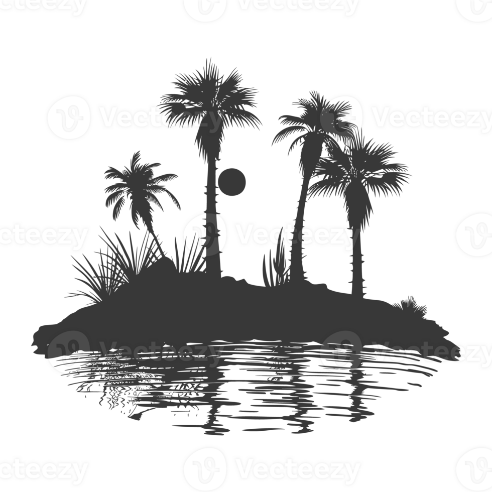 AI generated Silhouette an oasis in the desert black color only png