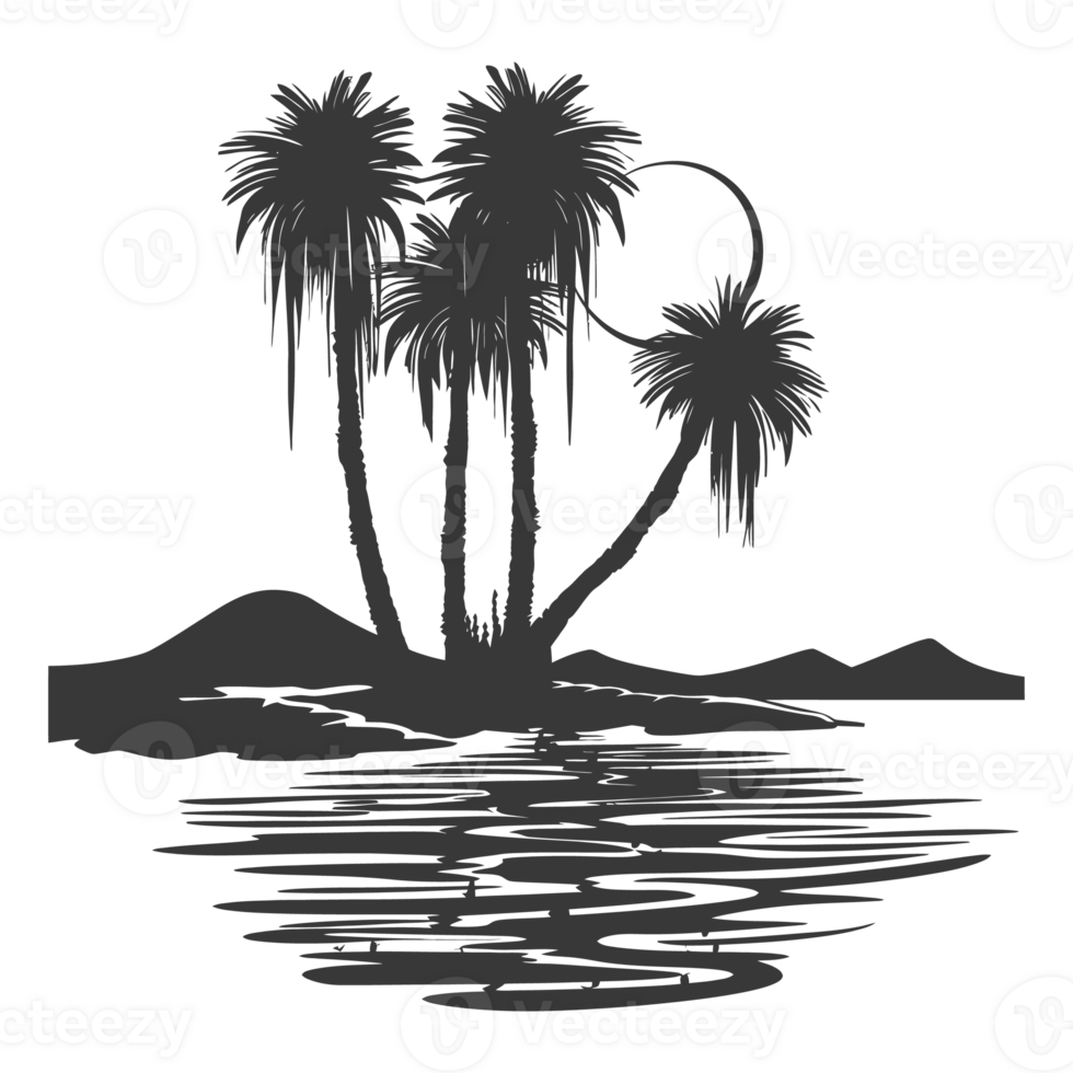 AI generated Silhouette an oasis in the desert black color only png