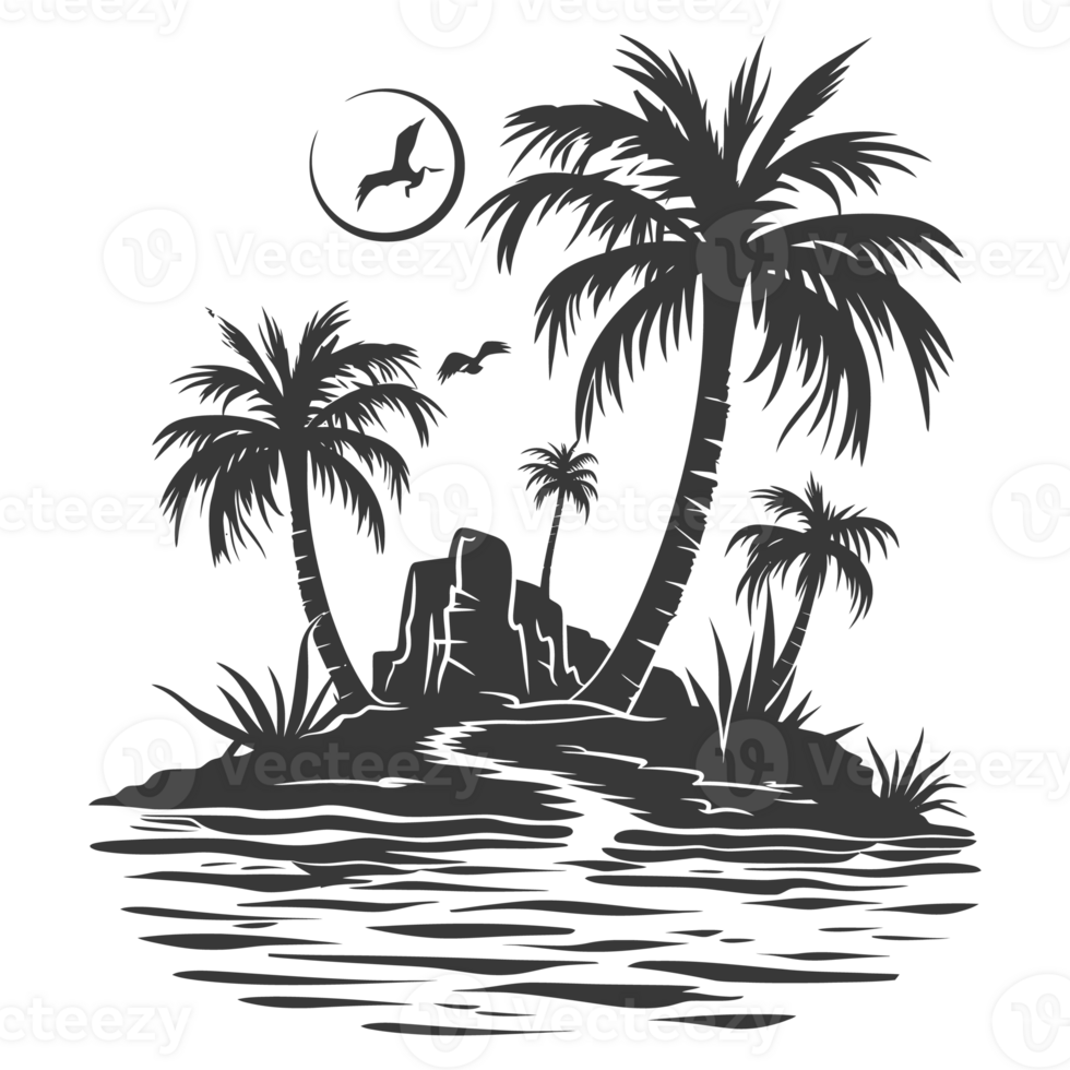 AI generated Silhouette an oasis in the desert black color only png