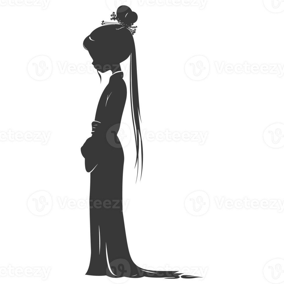 AI generated Silhouette asian girl alone black color only png