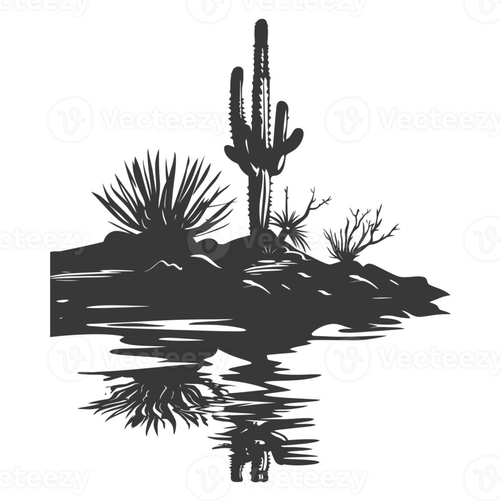 AI generated Silhouette an oasis in the desert black color only png