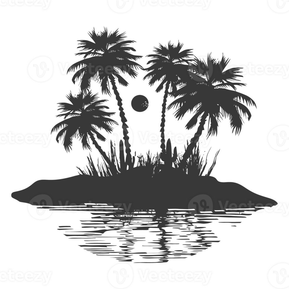 AI generated Silhouette an oasis in the desert black color only png