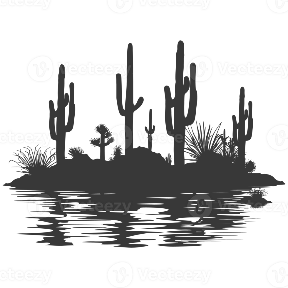 AI generated Silhouette an oasis in the desert black color only png