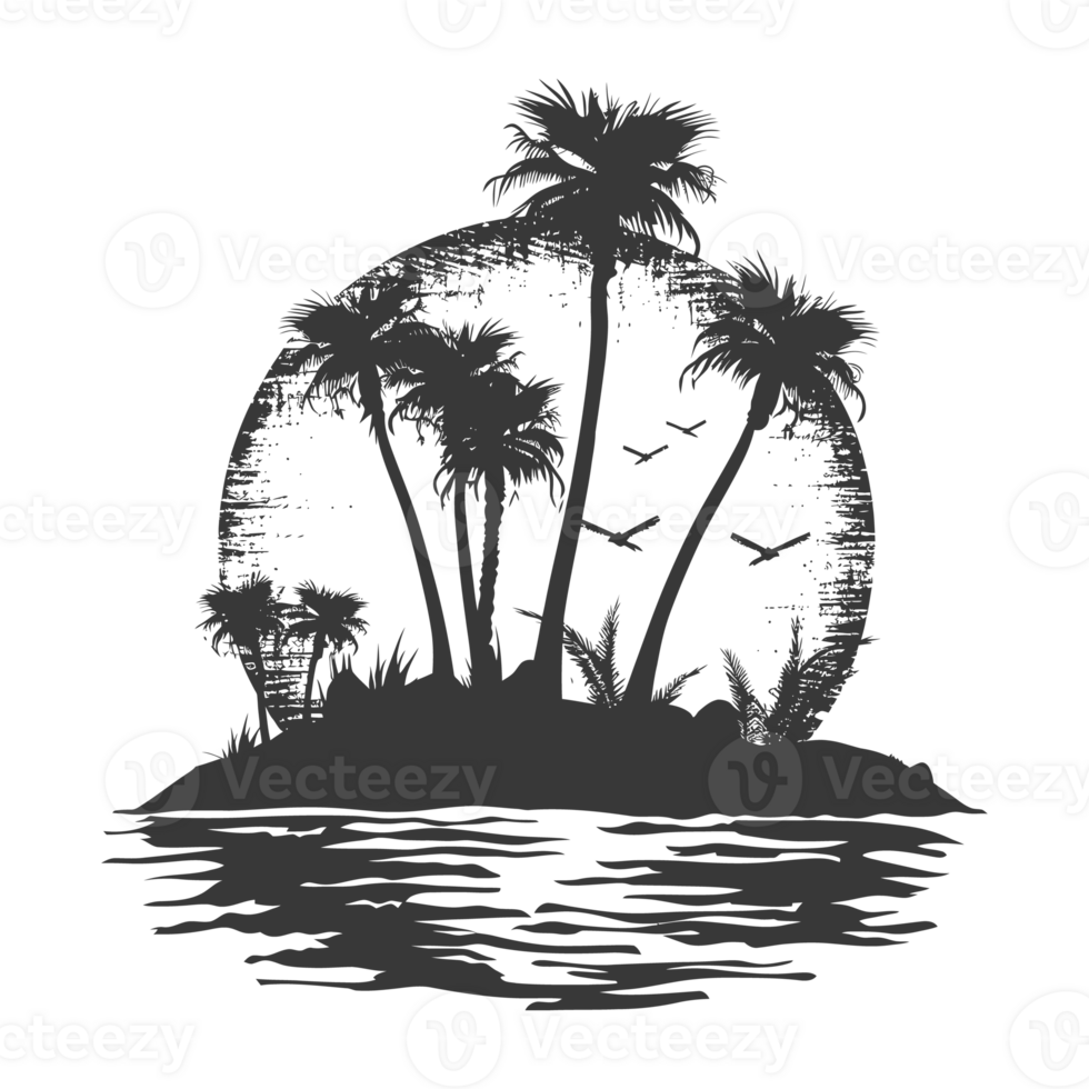 AI generated Silhouette an oasis in the desert black color only png