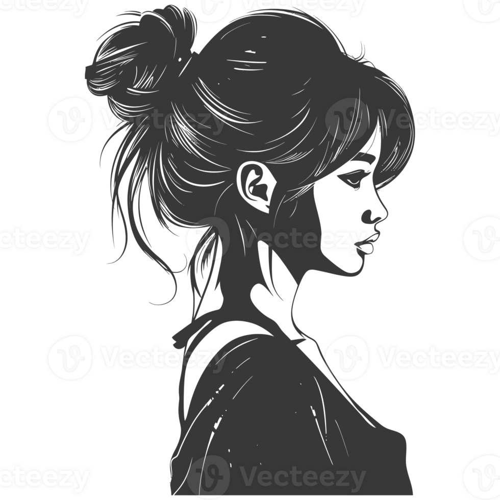 AI generated Silhouette asian girl black color only png