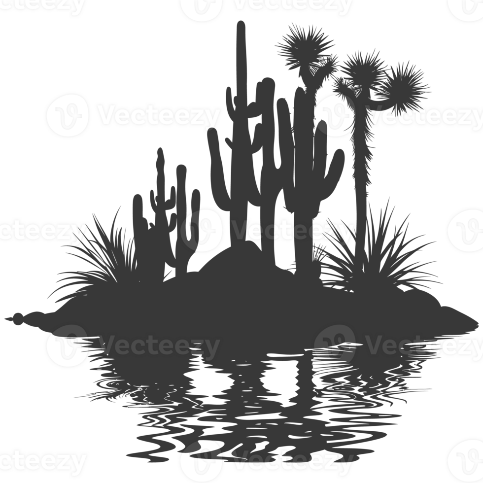 AI generated Silhouette an oasis in the desert black color only png
