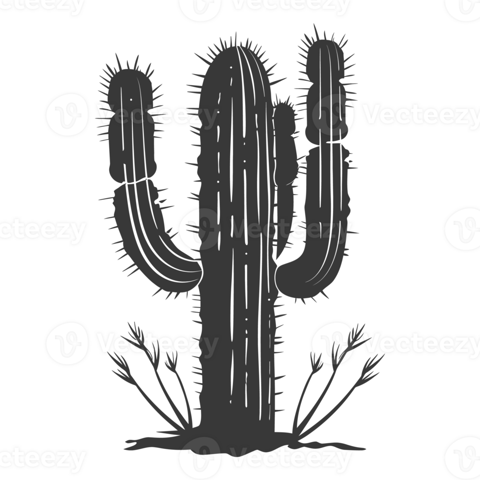 AI generated Silhouette cactus plant black color only png