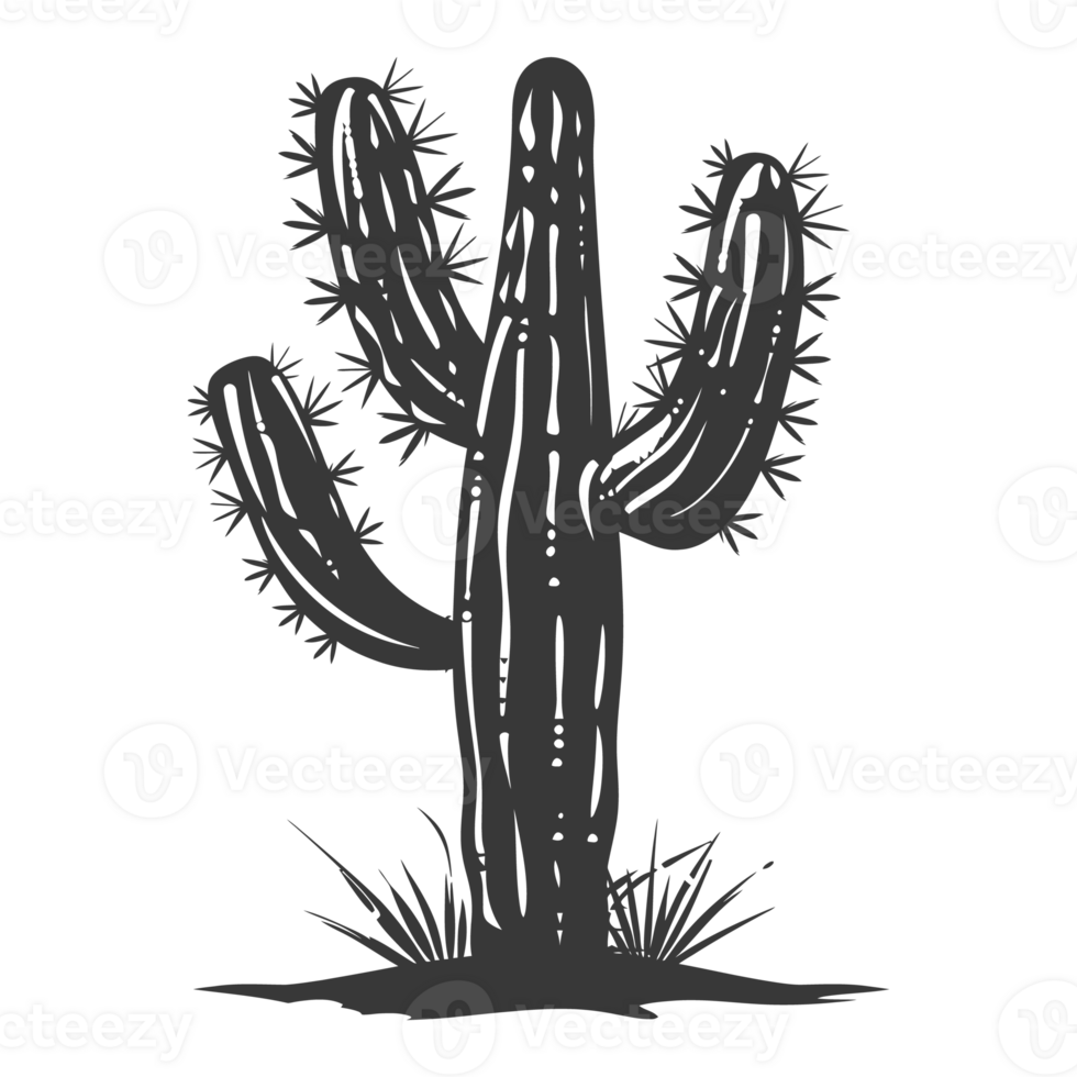 AI generated Silhouette cactus plant black color only png