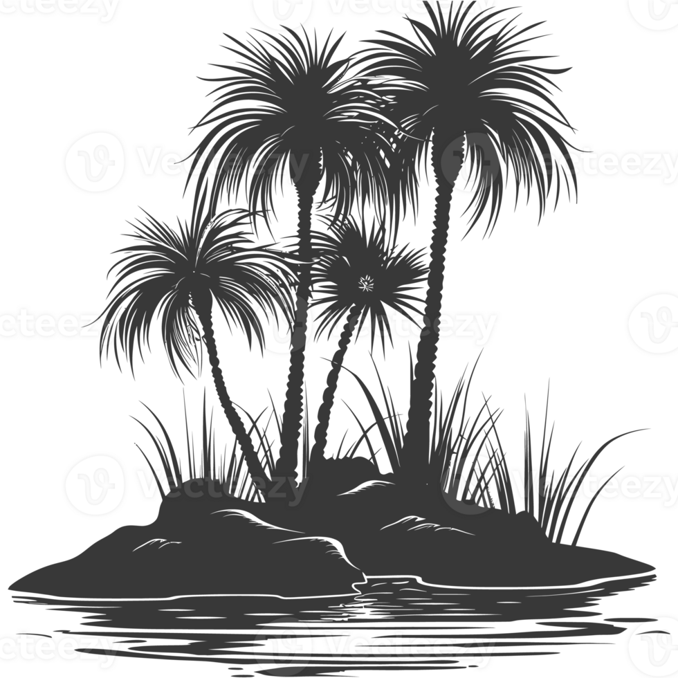 AI generated Silhouette an oasis in the desert black color only png
