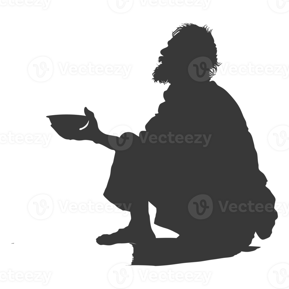AI generated Silhouette beggar black color only full body png