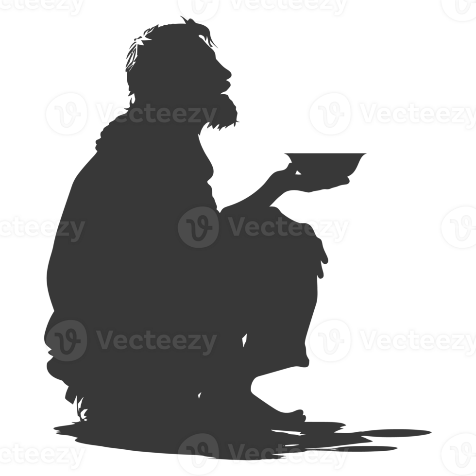 AI generated Silhouette beggar black color only full body png
