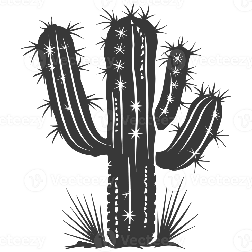 AI generated Silhouette cactus plant black color only png