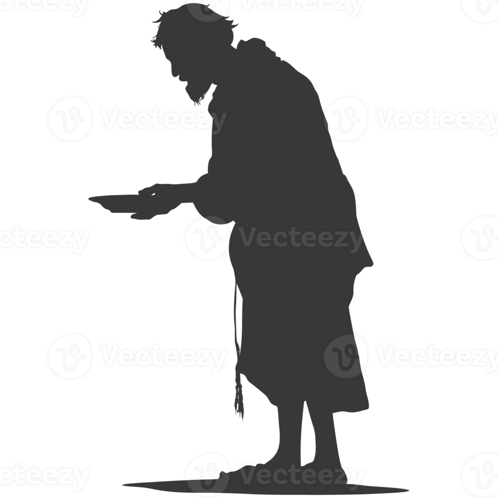 AI generated Silhouette beggar black color only full body png