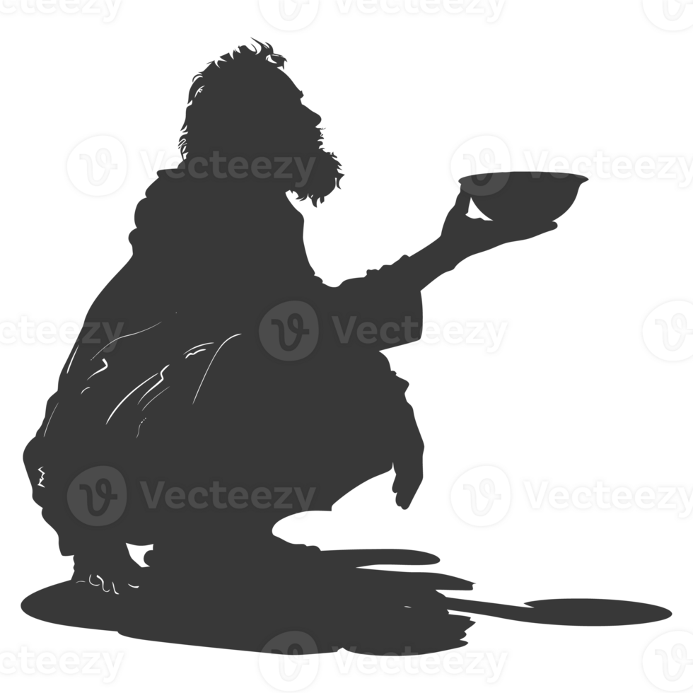 AI generated Silhouette beggar black color only full body png