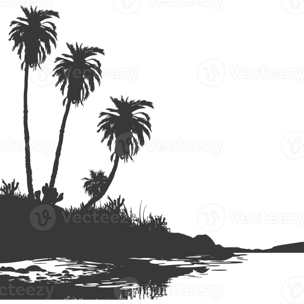 AI generated Silhouette an oasis in the desert black color only png