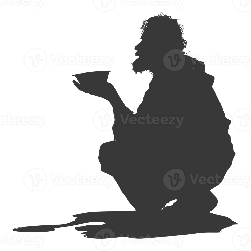 AI generated Silhouette beggar black color only full body png