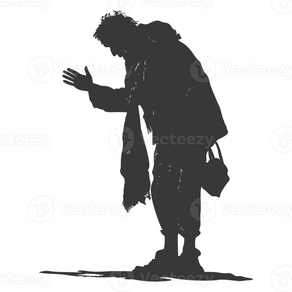 AI generated Silhouette beggar black color only full body png