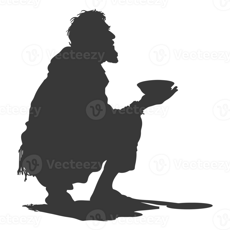 AI generated Silhouette beggar black color only full body png