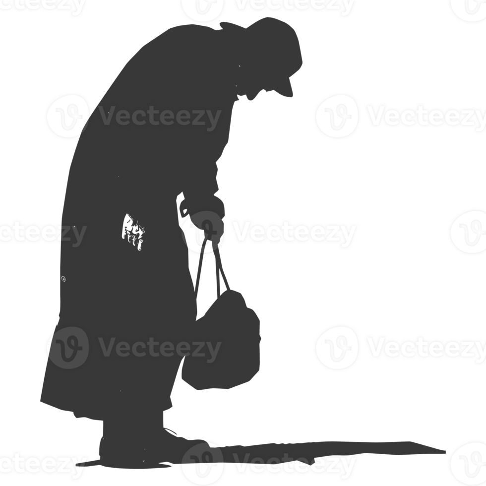 AI generated Silhouette beggar black color only full body png
