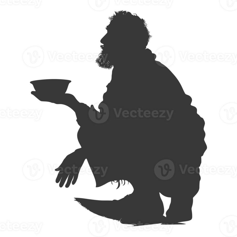 AI generated Silhouette beggar black color only full body png