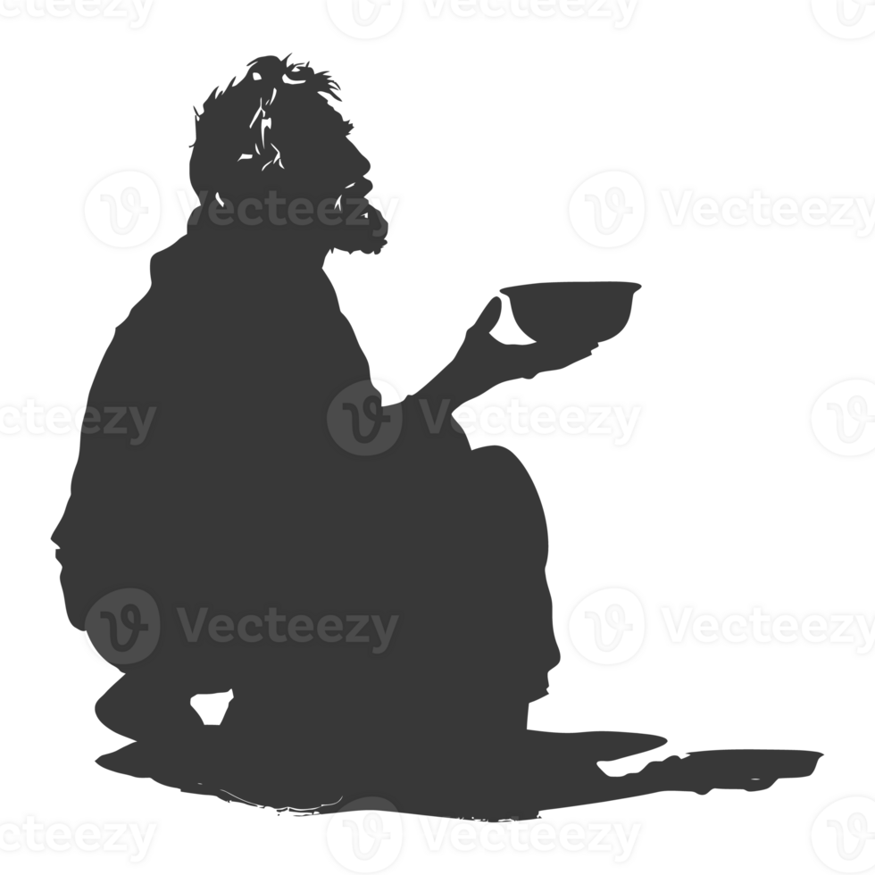 AI generated Silhouette beggar black color only full body png