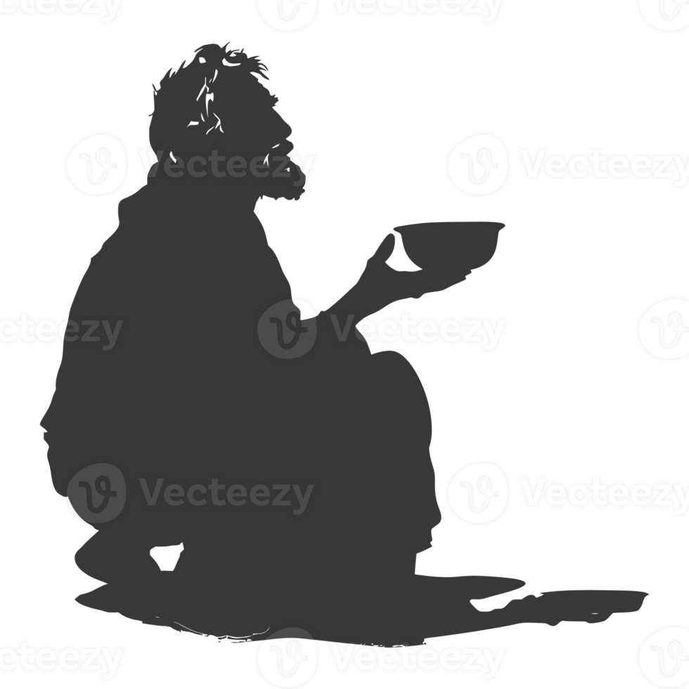 ai genererad silhuett tiggare svart Färg endast full kropp png