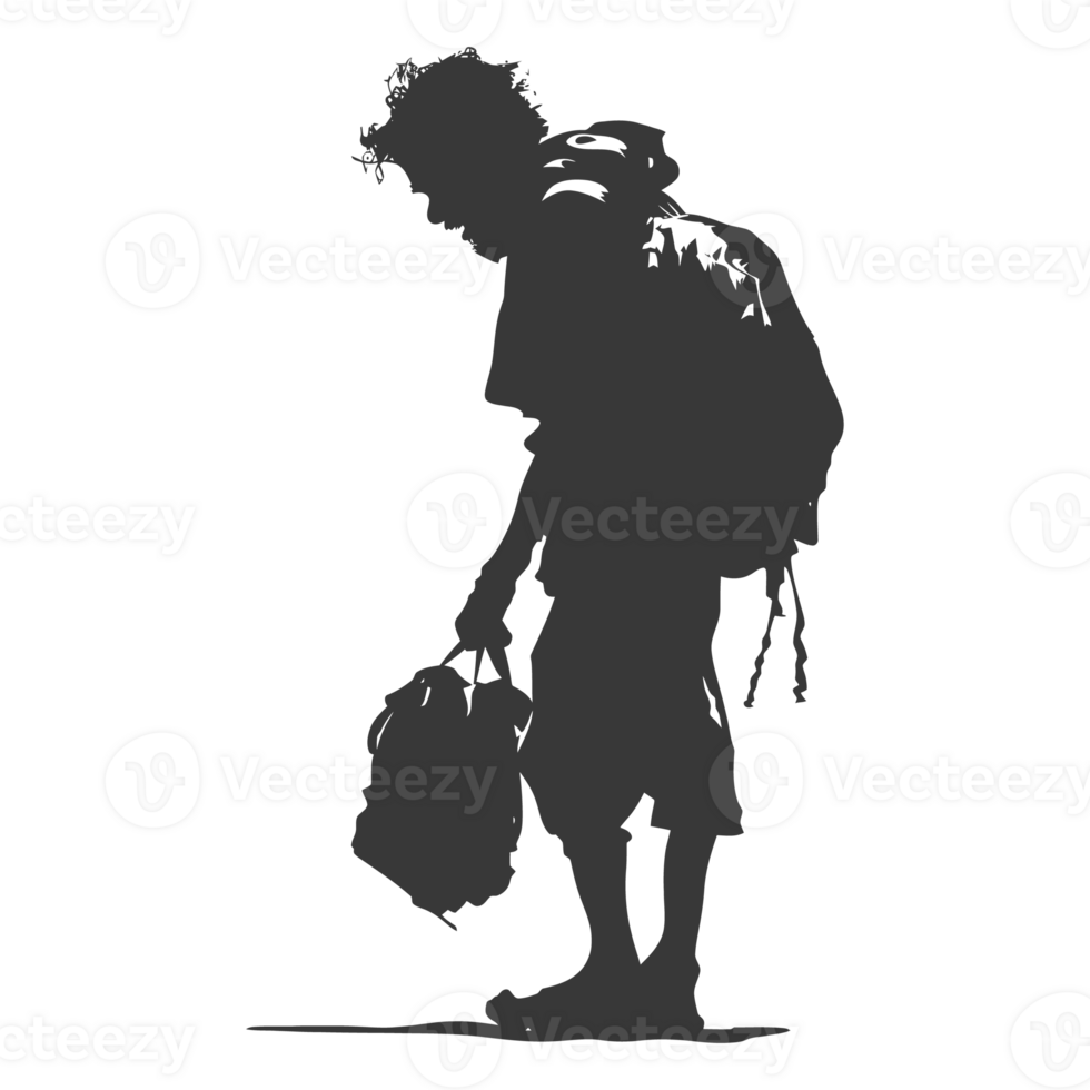 AI generated Silhouette beggar black color only full body png