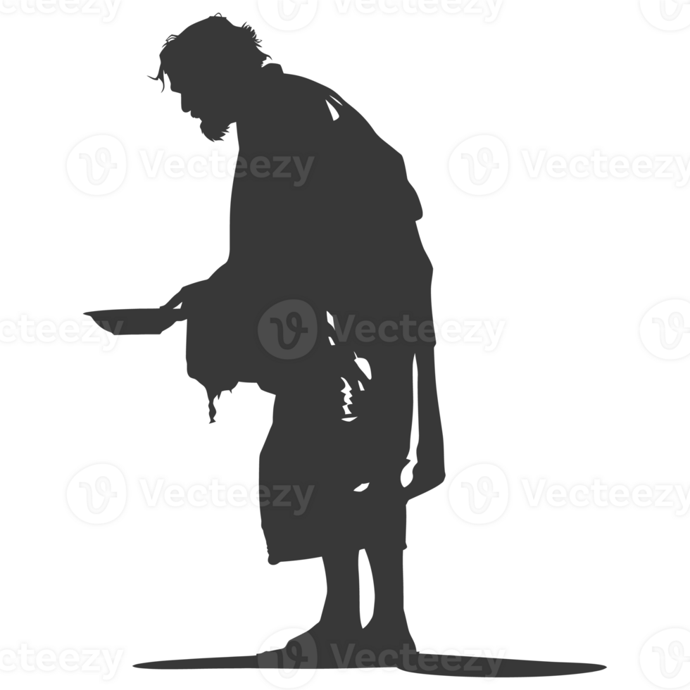 AI generated Silhouette beggar black color only full body png
