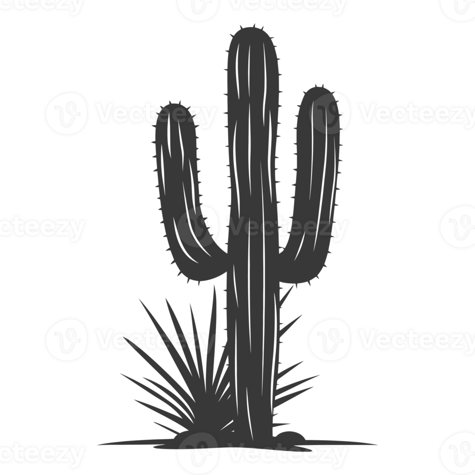AI generated Silhouette cactus plant black color only png