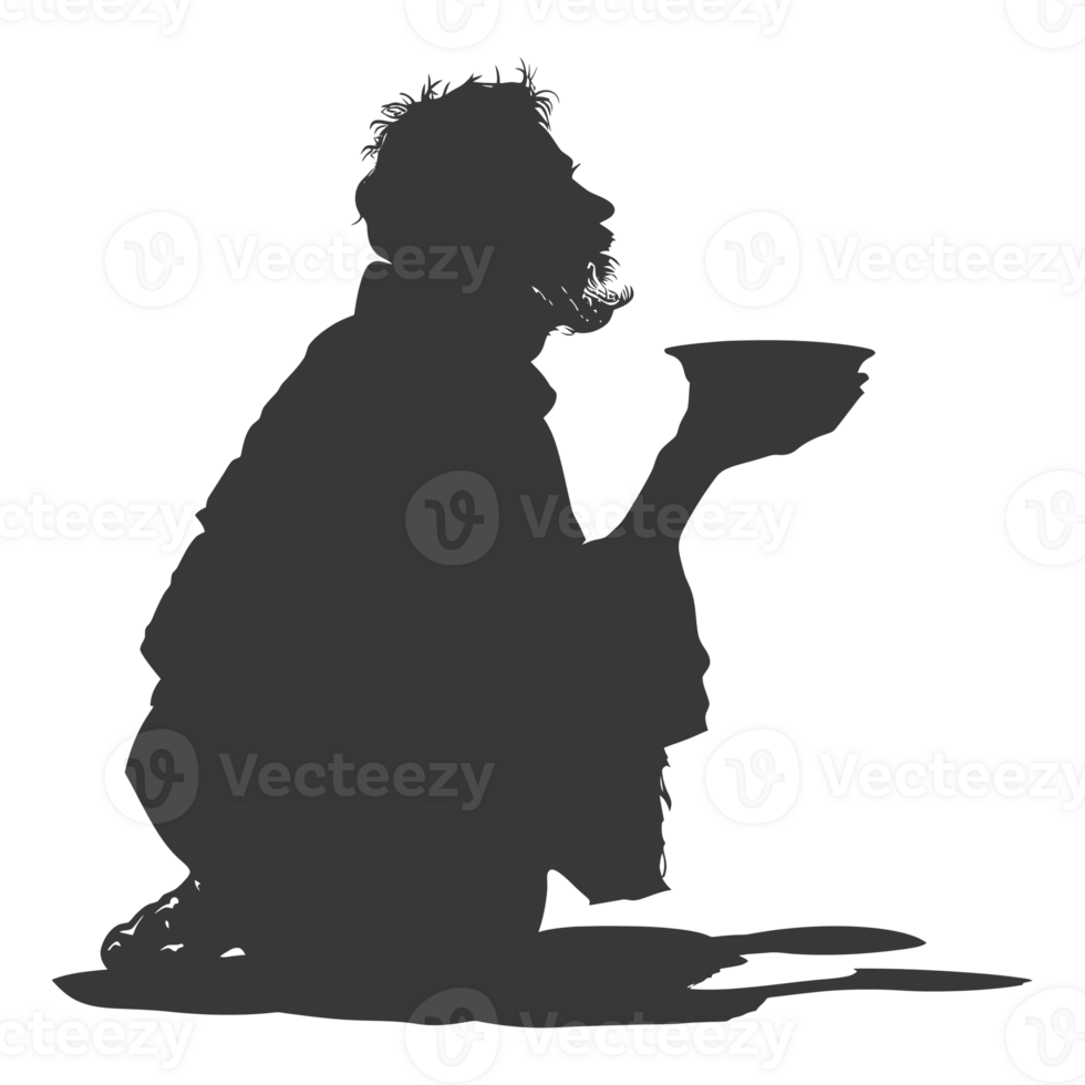 AI generated Silhouette beggar black color only full body png