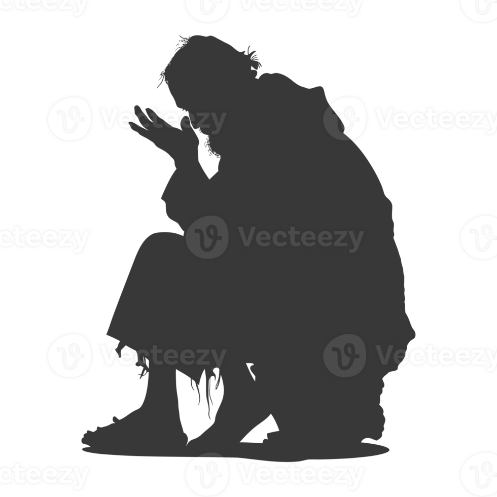 AI generated Silhouette beggar black color only full body png