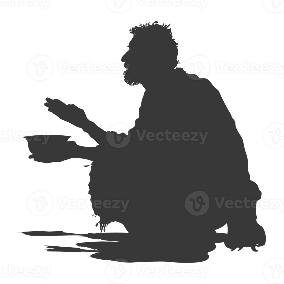 AI generated Silhouette beggar black color only full body png