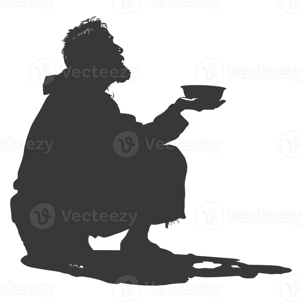 AI generated Silhouette beggar black color only full body png