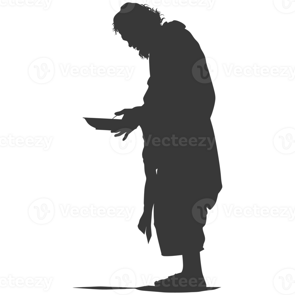 AI generated Silhouette beggar black color only full body png