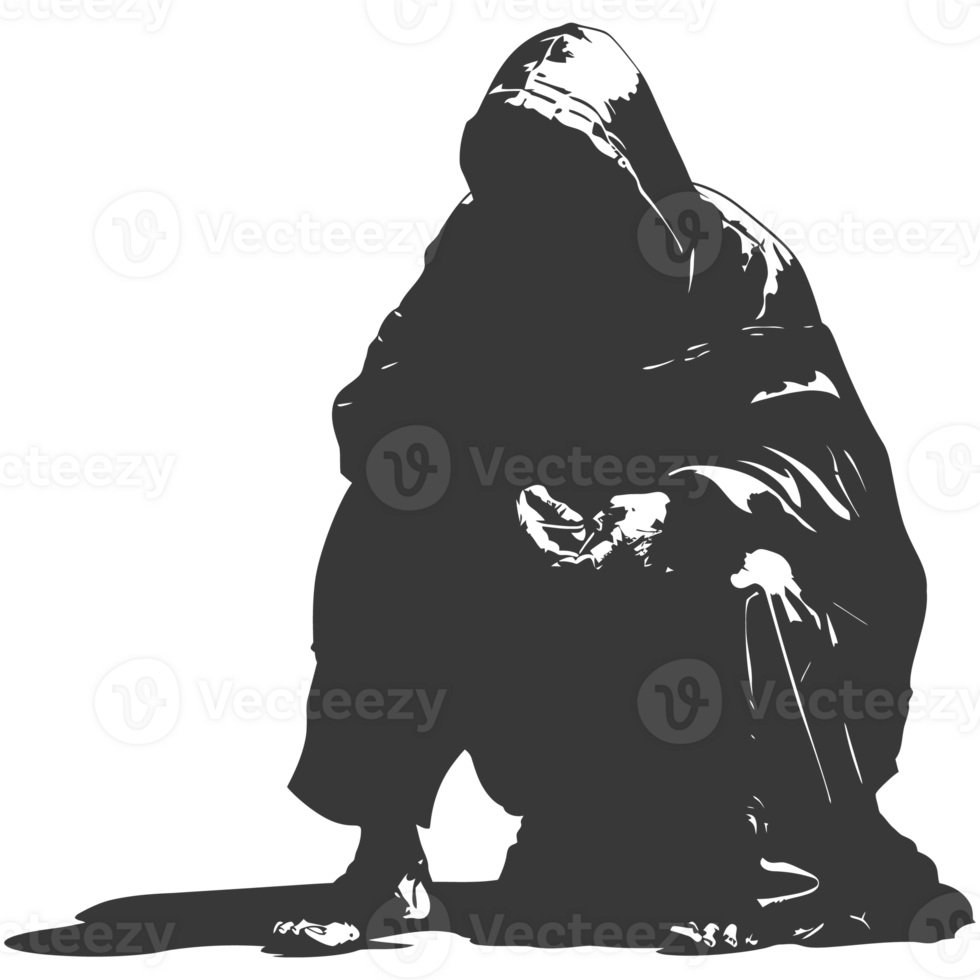 AI generated Silhouette beggar black color only full body png