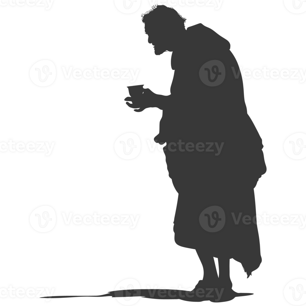 AI generated Silhouette beggar black color only full body png
